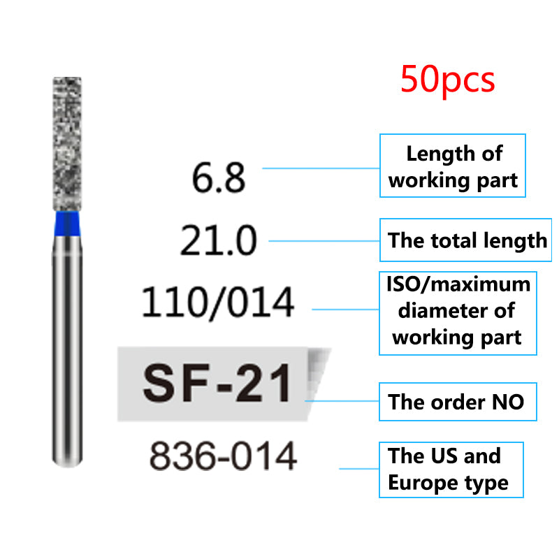 LYuen 50Pcs Dental Diamond Burs Set – FG 1.6mm High Speed Handpiece Burs, Polishing & Whitening Lab Material, Mixed Types Available (50 Burs Per Type)