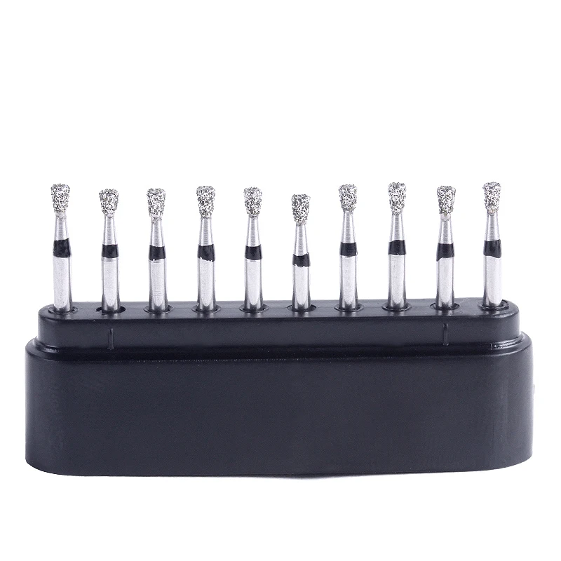 LYuen 10Pcs Super Coarse Diamond Burs Kit – Multiple Shapes for Crown/Cavity Preparation, FG 1.6mm for High Speed Handpiece, with Black Storage Box (All Super Coarse Grit)
