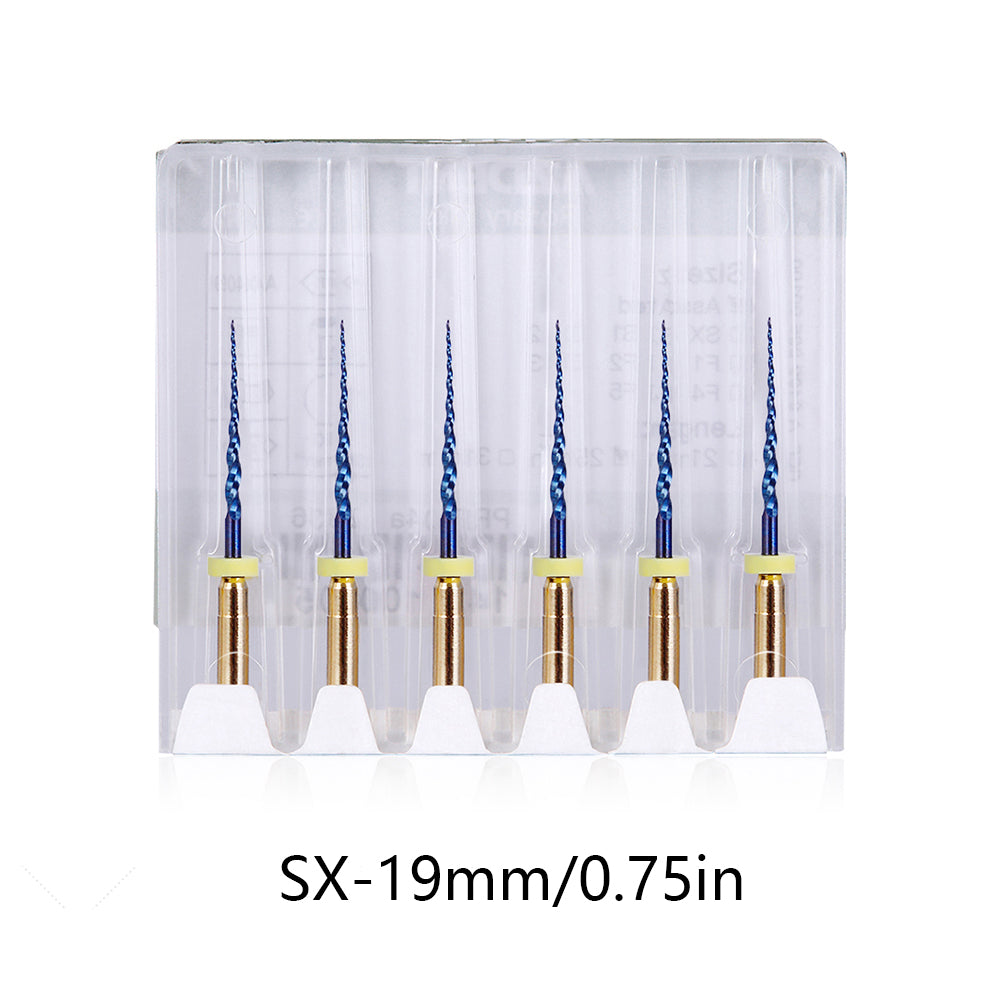 LYuen Dental Heat Activated Root Canal Files Kit SX-F3 6pcs/Box Heat Treated NiTi High Flexibility Dentist Endodontic Treatment Curved Canal Preparation Instruments