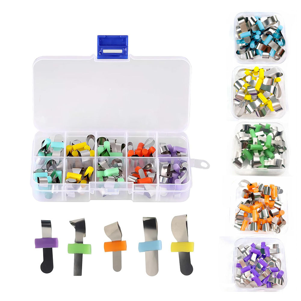 LYuen 20/50Pcs Sectional Contoured Metal Matrices – Retainer Less Automatrix, 0.035mm Forming Sheet for Anterior Teeth, Autoclavable Dentistry Tools (Adult/Child Widths)