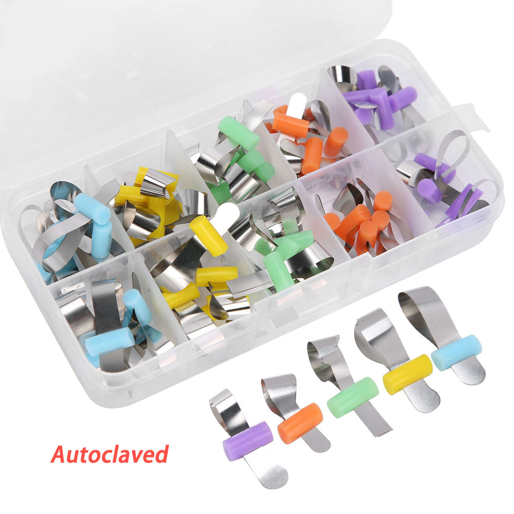 LYuen 20/50Pcs Sectional Contoured Metal Matrices – Retainer Less Automatrix, 0.035mm Forming Sheet for Anterior Teeth, Autoclavable Dentistry Tools (Adult/Child Widths)
