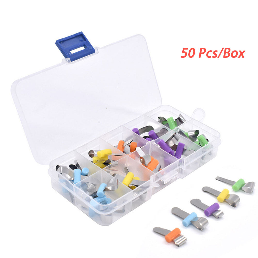 LYuen 20/50Pcs Sectional Contoured Metal Matrices – Retainer Less Automatrix, 0.035mm Forming Sheet for Anterior Teeth, Autoclavable Dentistry Tools (Adult/Child Widths)