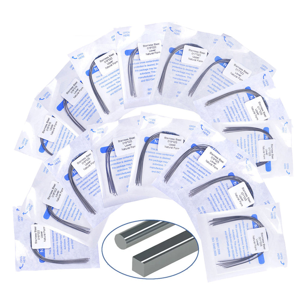 LYuen 10Pcs Stainless Steel Orthodontic Arch Wires – Stainless Steel Round/Rectangular Natural Form Braces Wires, Multiple Sizes Available for Orthodontic Treatment (Upper/Lower)