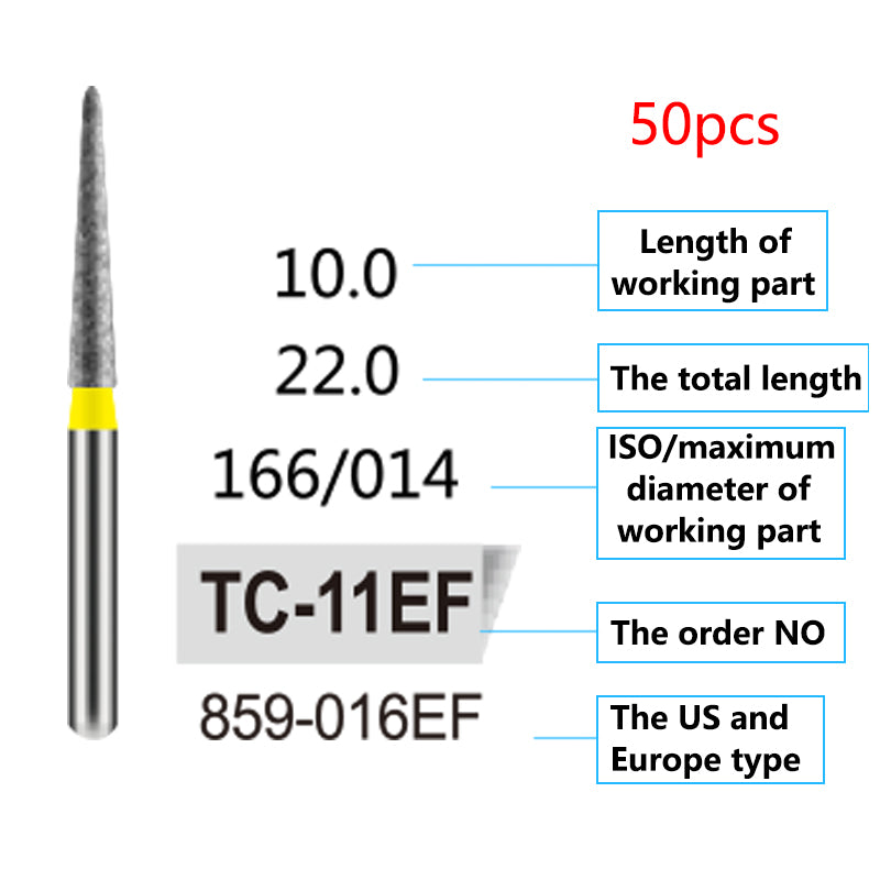 LYuen 50Pcs Dental Diamond Burs Set – FG 1.6mm High Speed Handpiece Burs, Polishing & Whitening Lab Material, Mixed Types Available (50 Burs Per Type)