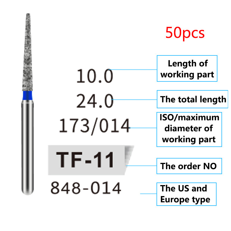 LYuen 50Pcs Dental Diamond Burs Set – FG 1.6mm High Speed Handpiece Burs, Polishing & Whitening Lab Material, Mixed Types Available (50 Burs Per Type)