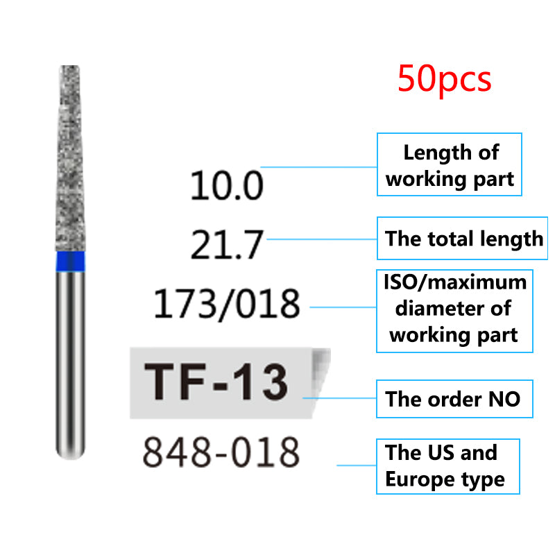 LYuen 50Pcs Dental Diamond Burs Set – FG 1.6mm High Speed Handpiece Burs, Polishing & Whitening Lab Material, Mixed Types Available (50 Burs Per Type)