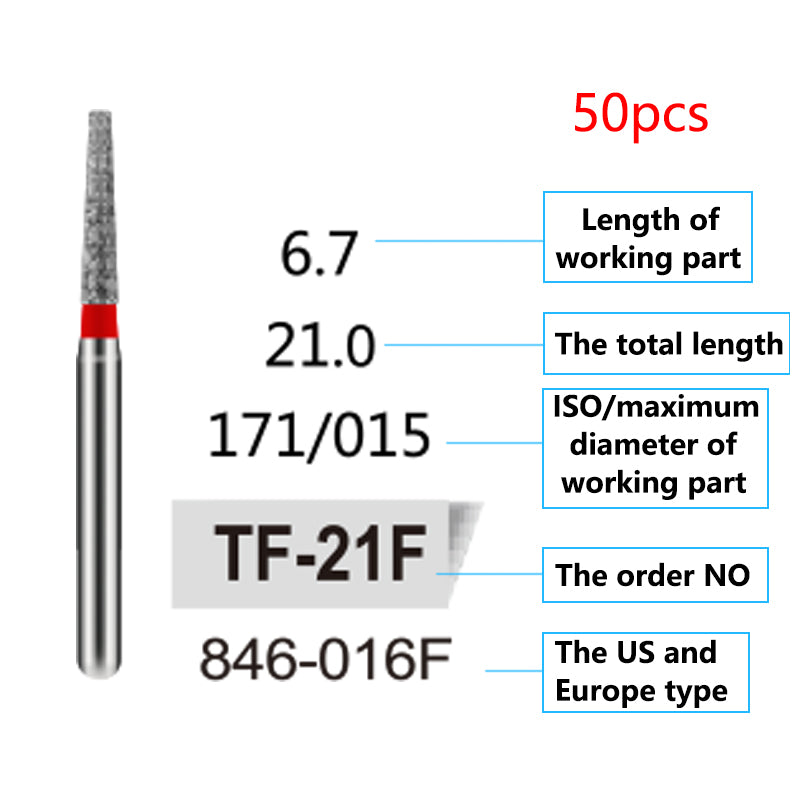 LYuen 50Pcs Dental Diamond Burs Set – FG 1.6mm High Speed Handpiece Burs, Polishing & Whitening Lab Material, Mixed Types Available (50 Burs Per Type)