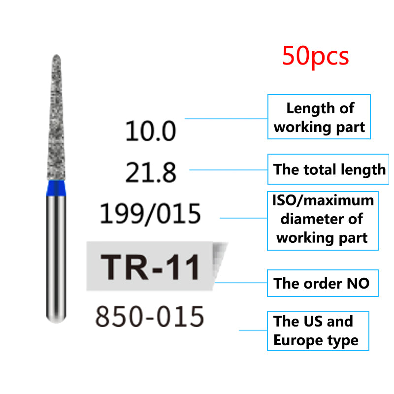 LYuen 50Pcs Dental Diamond Burs Set – FG 1.6mm High Speed Handpiece Burs, Polishing & Whitening Lab Material, Mixed Types Available (50 Burs Per Type)