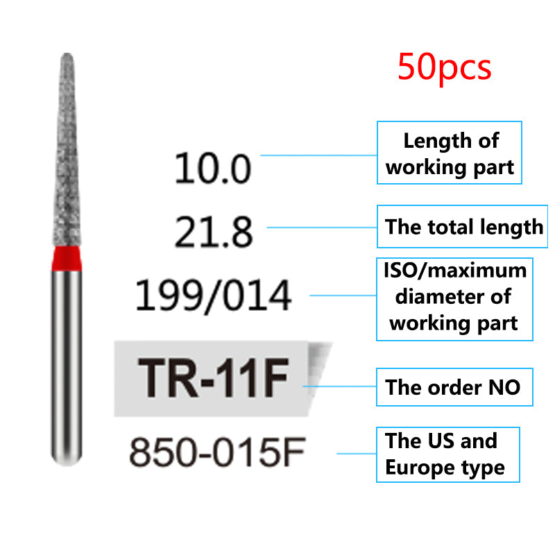 LYuen 50Pcs Dental Diamond Burs Set – FG 1.6mm High Speed Handpiece Burs, Polishing & Whitening Lab Material, Mixed Types Available (50 Burs Per Type)