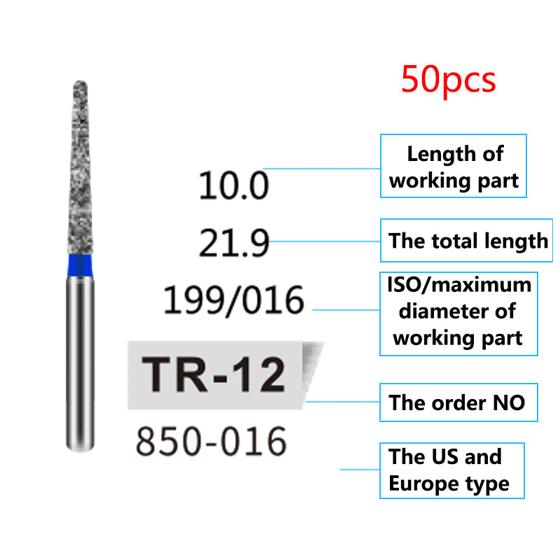 LYuen 50Pcs Dental Diamond Burs Set – FG 1.6mm High Speed Handpiece Burs, Polishing & Whitening Lab Material, Mixed Types Available (50 Burs Per Type)