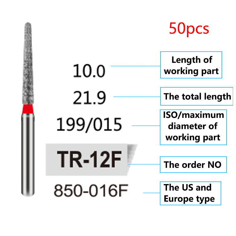 LYuen 50Pcs Dental Diamond Burs Set – FG 1.6mm High Speed Handpiece Burs, Polishing & Whitening Lab Material, Mixed Types Available (50 Burs Per Type)