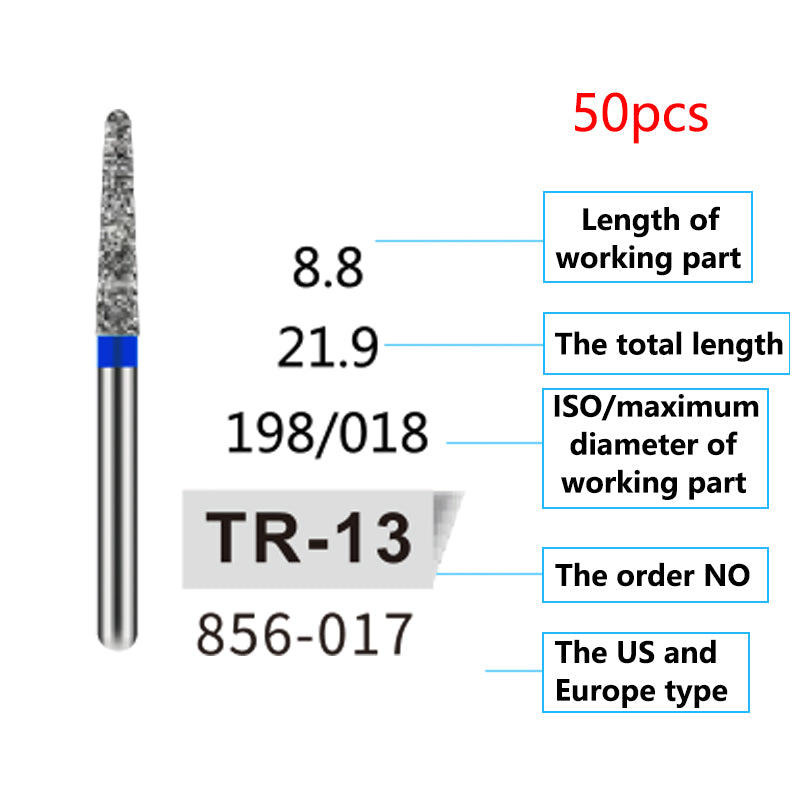 LYuen 50Pcs Dental Diamond Burs Set – FG 1.6mm High Speed Handpiece Burs, Polishing & Whitening Lab Material, Mixed Types Available (50 Burs Per Type)