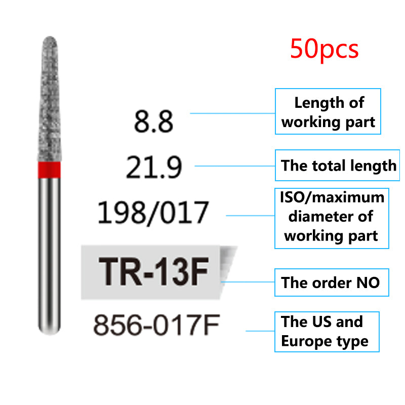 LYuen 50Pcs Dental Diamond Burs Set – FG 1.6mm High Speed Handpiece Burs, Polishing & Whitening Lab Material, Mixed Types Available (50 Burs Per Type)