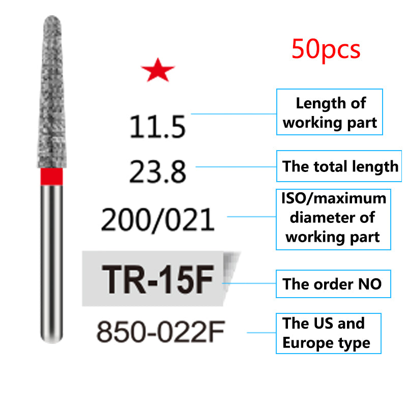 LYuen 50Pcs Dental Diamond Burs Set – FG 1.6mm High Speed Handpiece Burs, Polishing & Whitening Lab Material, Mixed Types Available (50 Burs Per Type)