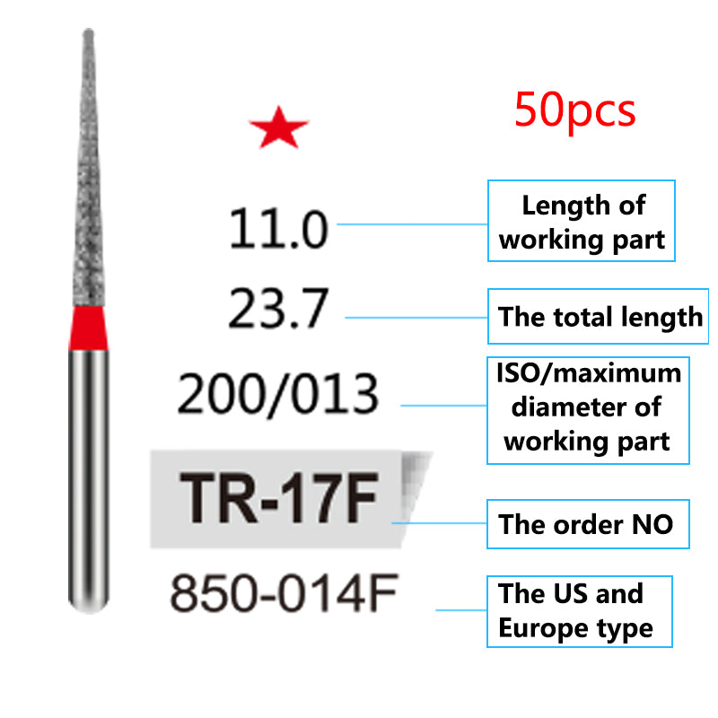 LYuen 50Pcs Dental Diamond Burs Set – FG 1.6mm High Speed Handpiece Burs, Polishing & Whitening Lab Material, Mixed Types Available (50 Burs Per Type)