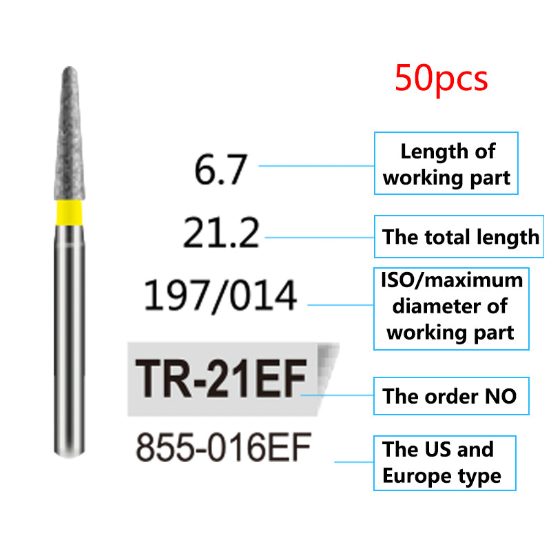 LYuen 50Pcs Dental Diamond Burs Set – FG 1.6mm High Speed Handpiece Burs, Polishing & Whitening Lab Material, Mixed Types Available (50 Burs Per Type)