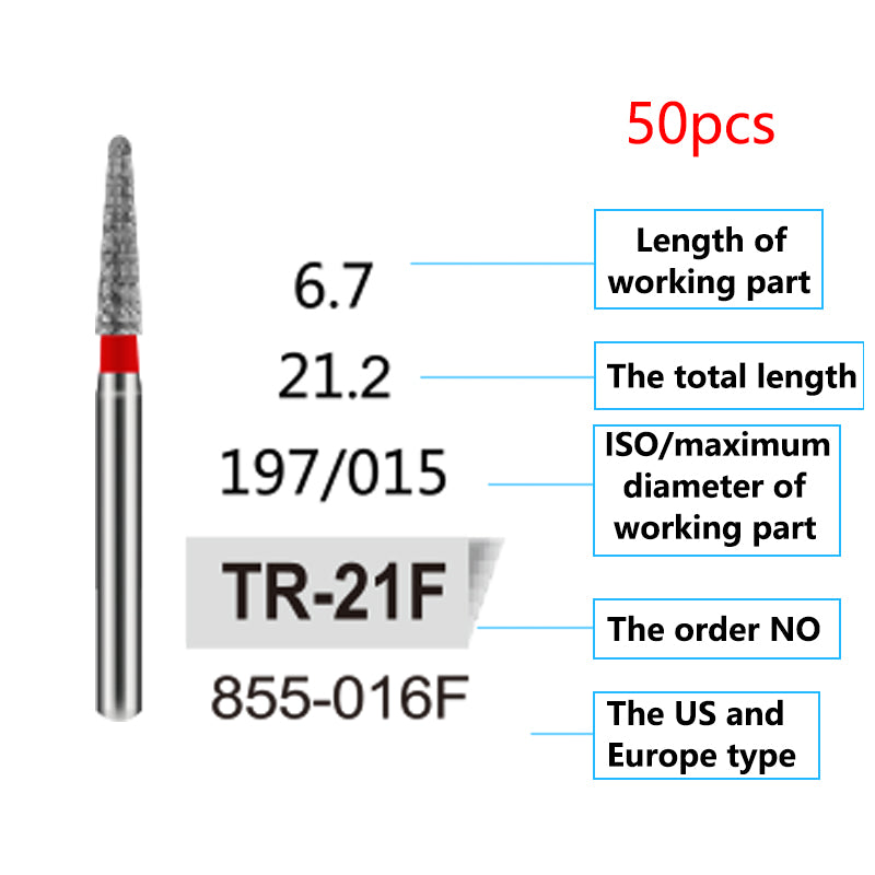 LYuen 50Pcs Dental Diamond Burs Set – FG 1.6mm High Speed Handpiece Burs, Polishing & Whitening Lab Material, Mixed Types Available (50 Burs Per Type)