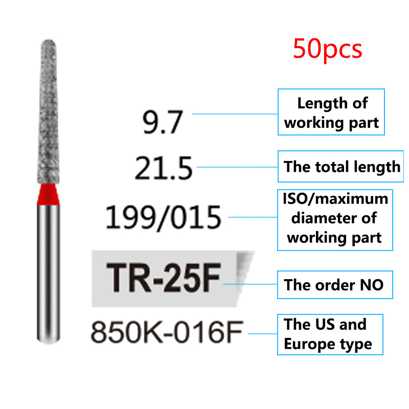 LYuen 50Pcs Dental Diamond Burs Set – FG 1.6mm High Speed Handpiece Burs, Polishing & Whitening Lab Material, Mixed Types Available (50 Burs Per Type)