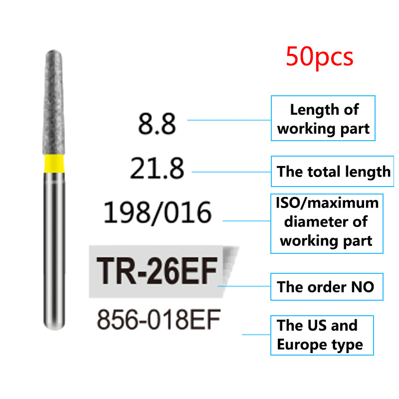 LYuen 50Pcs Dental Diamond Burs Set – FG 1.6mm High Speed Handpiece Burs, Polishing & Whitening Lab Material, Mixed Types Available (50 Burs Per Type)