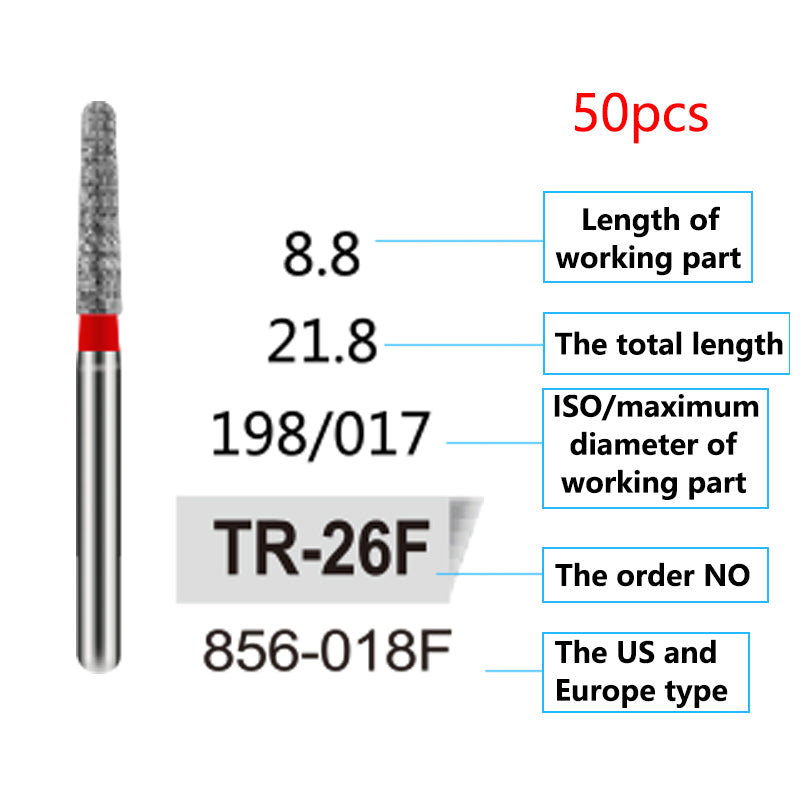 LYuen 50Pcs Dental Diamond Burs Set – FG 1.6mm High Speed Handpiece Burs, Polishing & Whitening Lab Material, Mixed Types Available (50 Burs Per Type)