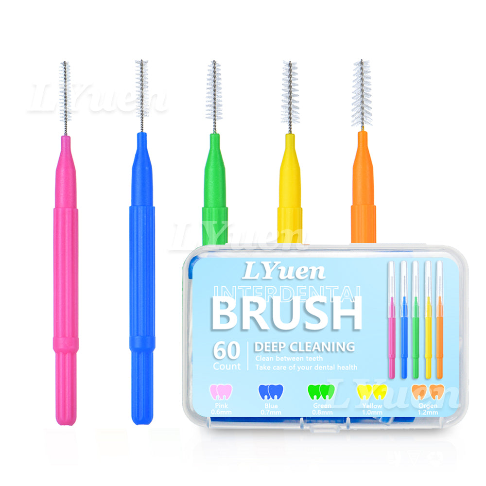 LYuen 5 Sizes Orthodontic Interdental Brushes – 60Pcs Extra Slim Dental Picks for Tight Gaps & Bridge Care, Thin Handle Design