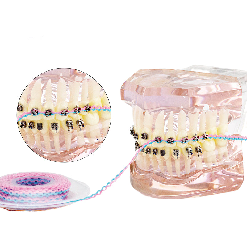 LYuen Two-Tone Orthodontic Elastic Power Chain 15ft Long Roll High Flexibility Rubber Dentist Orthodontic Supplies Dual-Color Alternating Easy Identification Continuous Short Long Space Closing