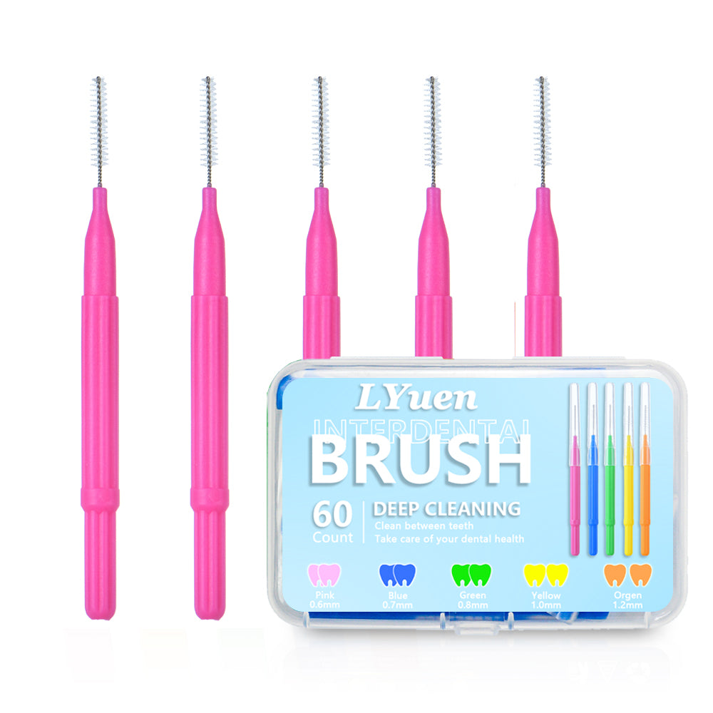 LYuen 5 Sizes Orthodontic Interdental Brushes – 60Pcs Extra Slim Dental Picks for Tight Gaps & Bridge Care, Thin Handle Design