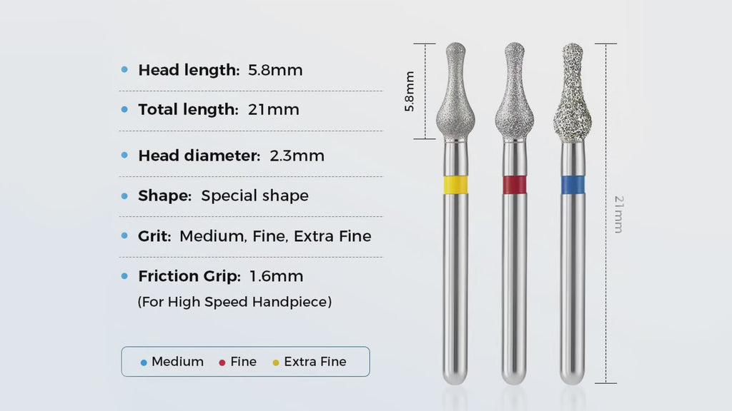 LYuen 5Pcs Dental Diamond Burs 893/507-023 – Medium/Fine/Extra Fine Grit, Special Shape for Crown Preparation & Tooth Trimming, FG 1.6mm High Speed Handpiece (2.3mm Head)