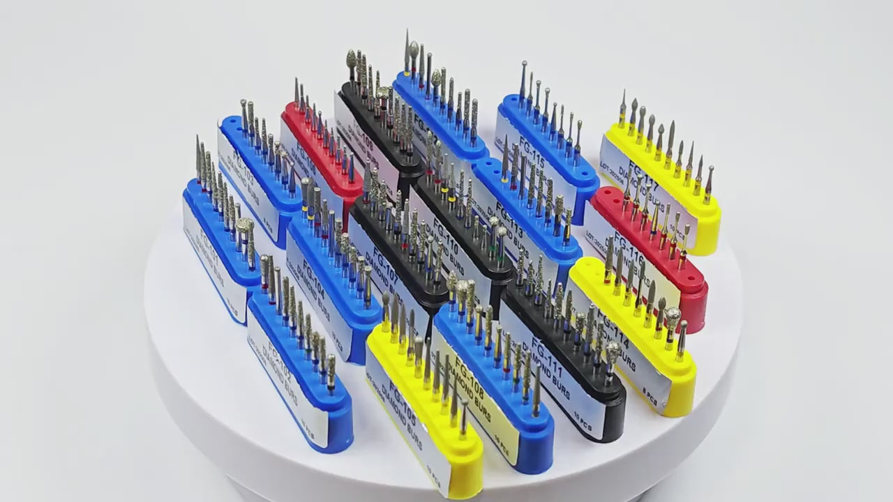 LYuen Dental Diamond FG Burs Kit Set – Full Series FG-101 to FG-117 for Crown/Cavity/Inlay/Ceramic/Composite Preparation, Polishing & Restoration, High Speed Handpiece Tools
